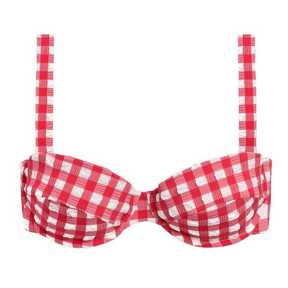 Montce Red Gingham Bustier Bikini Top Size Large NWOT $152 Pinup Retro Bra Crop - Picture 2 of 16